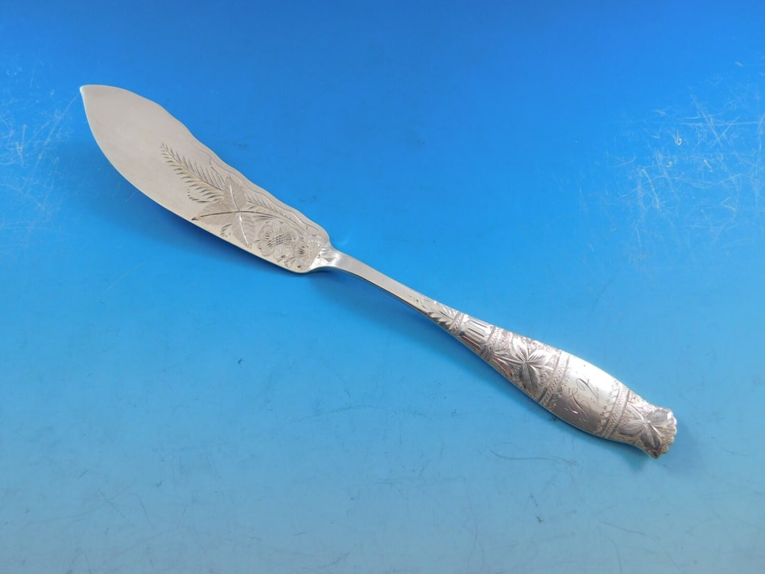 Whiting Gem Leaf Sterling Silver Master Butter Knife 7 1/8" Monogrammed: Whiting Gem Leaf Sterling Silver Master Butter Knife 7 1/8" Monogrammed This exquisite master butter knife features a flat handle design from the renowned Gem Leaf pattern by Whiting Manufacturing Com