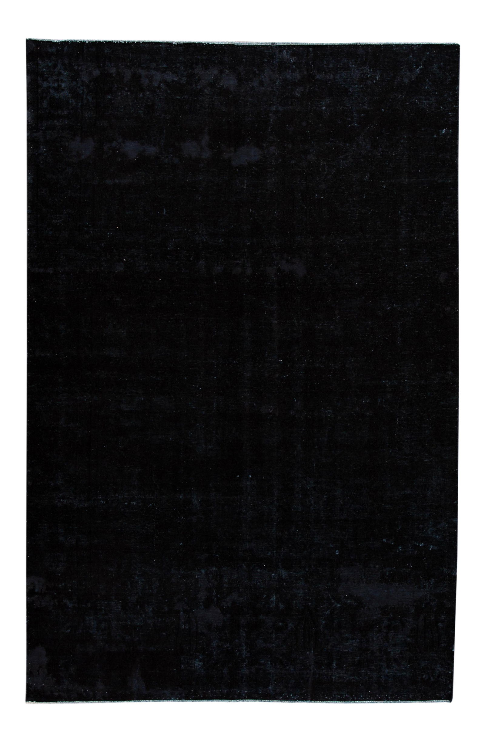 Mid-Century Vintage Hand-Knotted Black Wool Rug 7'2 x 12'4: Mid-Century Vintage Hand-Knotted Black Wool Rug 7'2 x 12'4 Elevate your space with this stunning Mid-20th Century Vintage Overdyed Black Wool Rug. Hand-knotted with care, this antique rug features a s