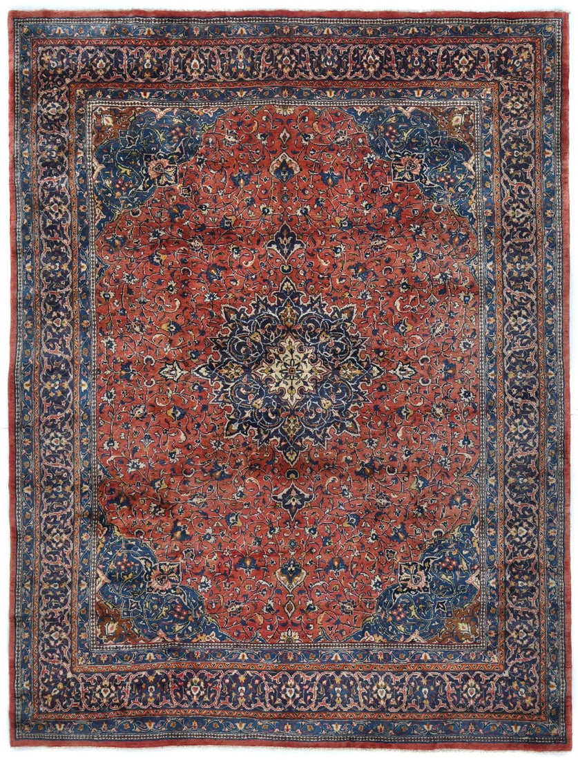 Handmade Vintage Red Floral Medallion Wool Area Rug 9'8 x 13'0: Handmade Vintage Red Floral Medallion Wool Area Rug 9'8 x 13'0 Elevate your living space with this stunning Handmade Vintage Red Oriental Rug, featuring an intricate floral medallion design. Perfect f