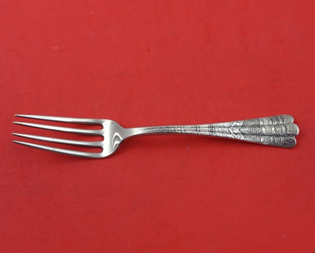 Shiebler Luxembourg Sterling Silver Dessert Fork 5 7/8 Inch Monogrammed: Shiebler Luxembourg Sterling Silver Dessert Fork 5 7/8 Inch Monogrammed Introducing the exquisite Luxembourg Dessert Fork by Shiebler, a stunning piece of heirloom silverware crafted from high-quality