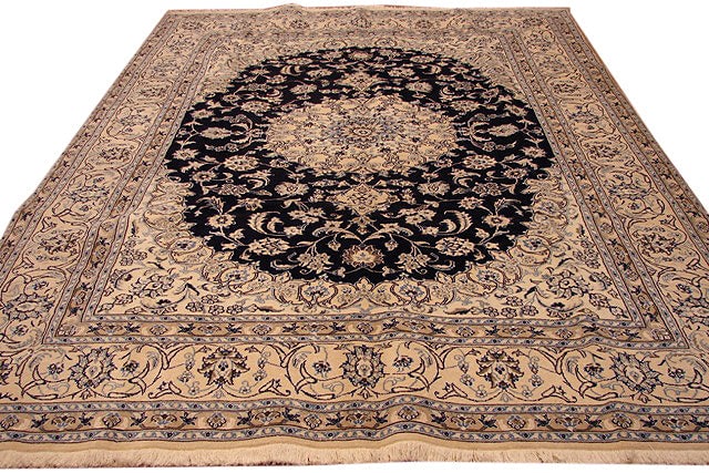 Authentic Persian 9 La Nain Rug 8 x 11.4 Wool and Silk Blue: Authentic Persian 9 La Nain Rug 8 x 11.4 Wool and Silk Blue Free continental US Shipping This is an authentic Persian 9 La Nain rug, expertly crafted from a blend of wool and silk in a striking blue c