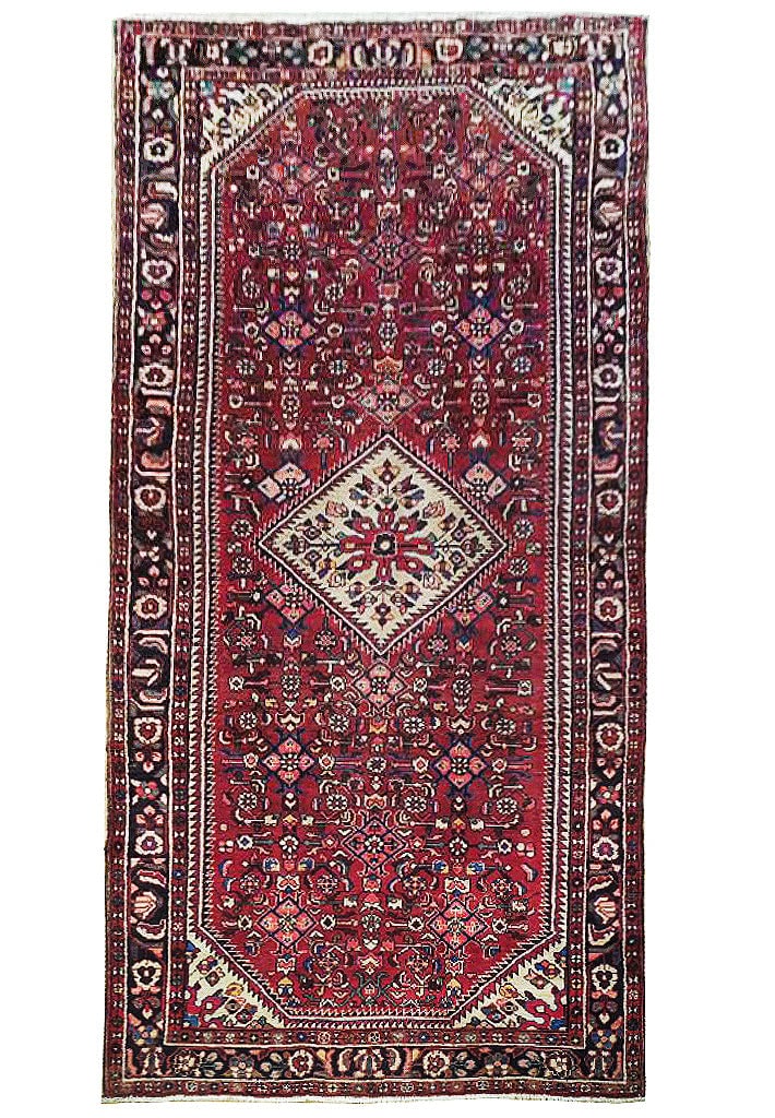 5'2 x 11' Persian Herati Runner Handwoven Wool Red Semi-Antique: 5'2 x 11' Persian Herati Runner Handwoven Wool Red Semi-Antique Free continental US Shipping Experience the elegance of traditional Persian artistry with this stunning Semi-Antique Persian Herati Runn