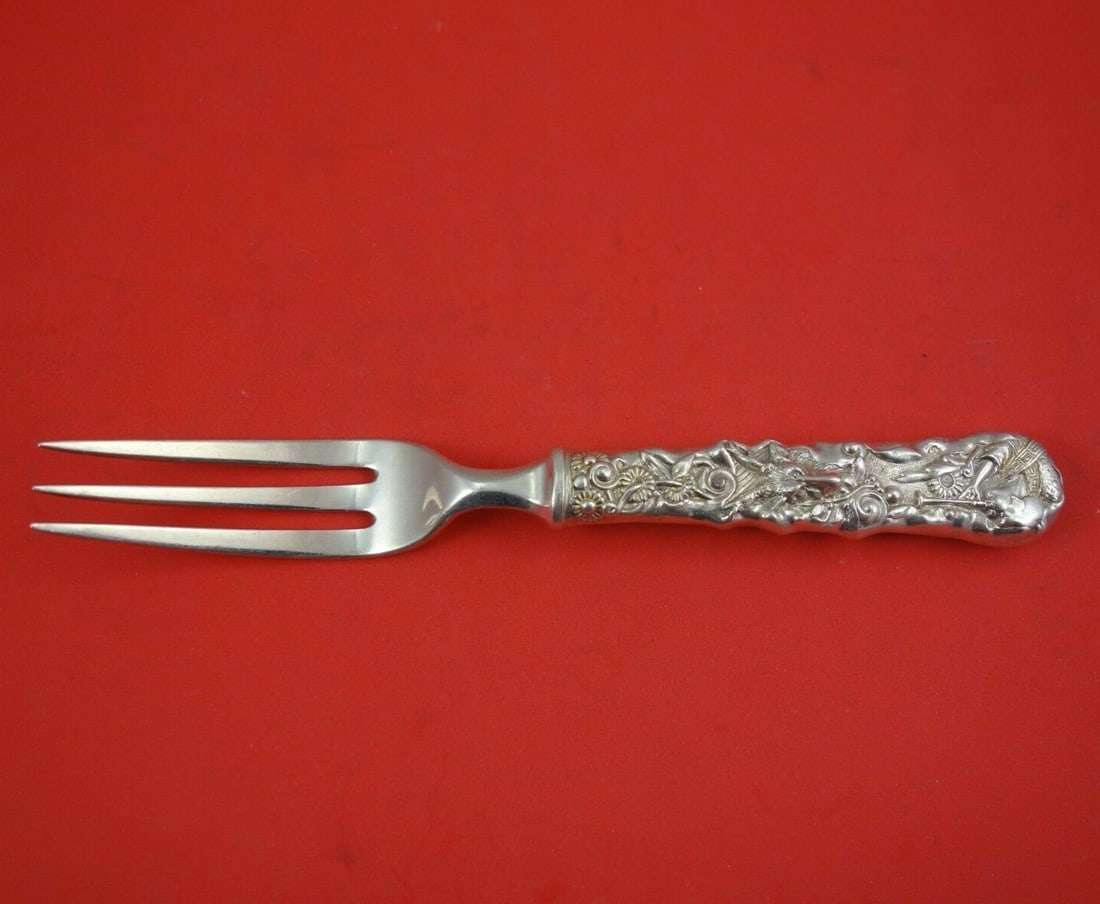 Rare Hizen Pattern Gorham Sterling Silver Game Fork 7 Inch: Rare Hizen Pattern Gorham Sterling Silver Game Fork 7 Inch Presenting a rare Hizen by Gorham sterling silver game fork, measuring 7 inches in length. This exquisite piece is crafted from all-sterling