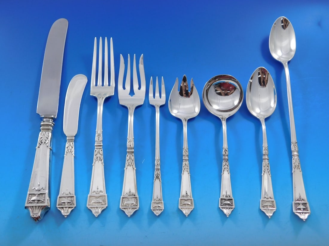 Gorham Lansdowne Sterling Silver Flatware Set for 12 - 111 Pieces: Gorham Lansdowne Sterling Silver Flatware Set for 12 - 111 Pieces Presenting the exquisite Lansdowne Sterling Silver Flatware Set by Gorham, a stunning collection designed for 12, comprising 111 piece