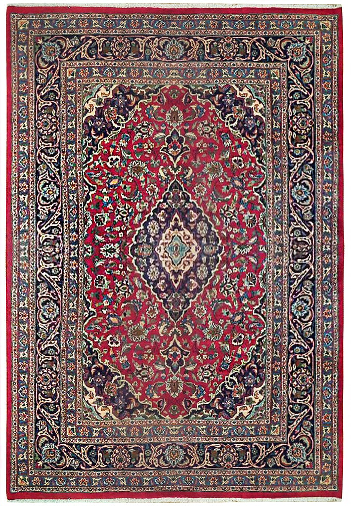 6.4 x 9.8 Red Semi-Antique Persian Kashan Area Rug Hand-Knotted from Iran (1 of 7)