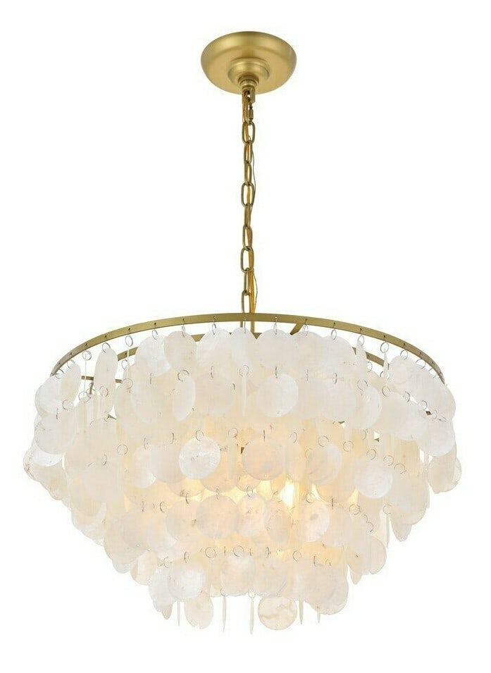Living District Selene 4-Light Brass Pendant Chandelier with Faux Shell Shade (1 of 11)