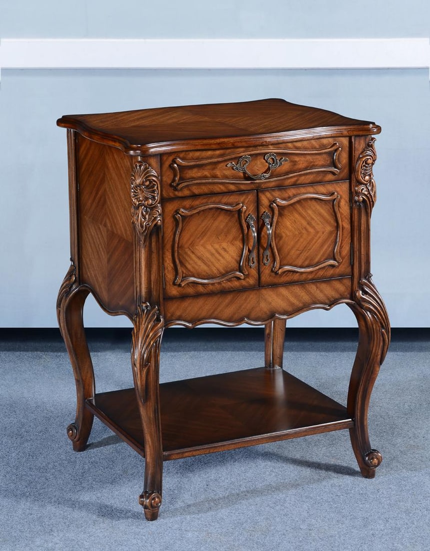 Louis XV Style Hand-Carved Mahogany Side Table with Bookmatched Wood Grain (1 of 7)