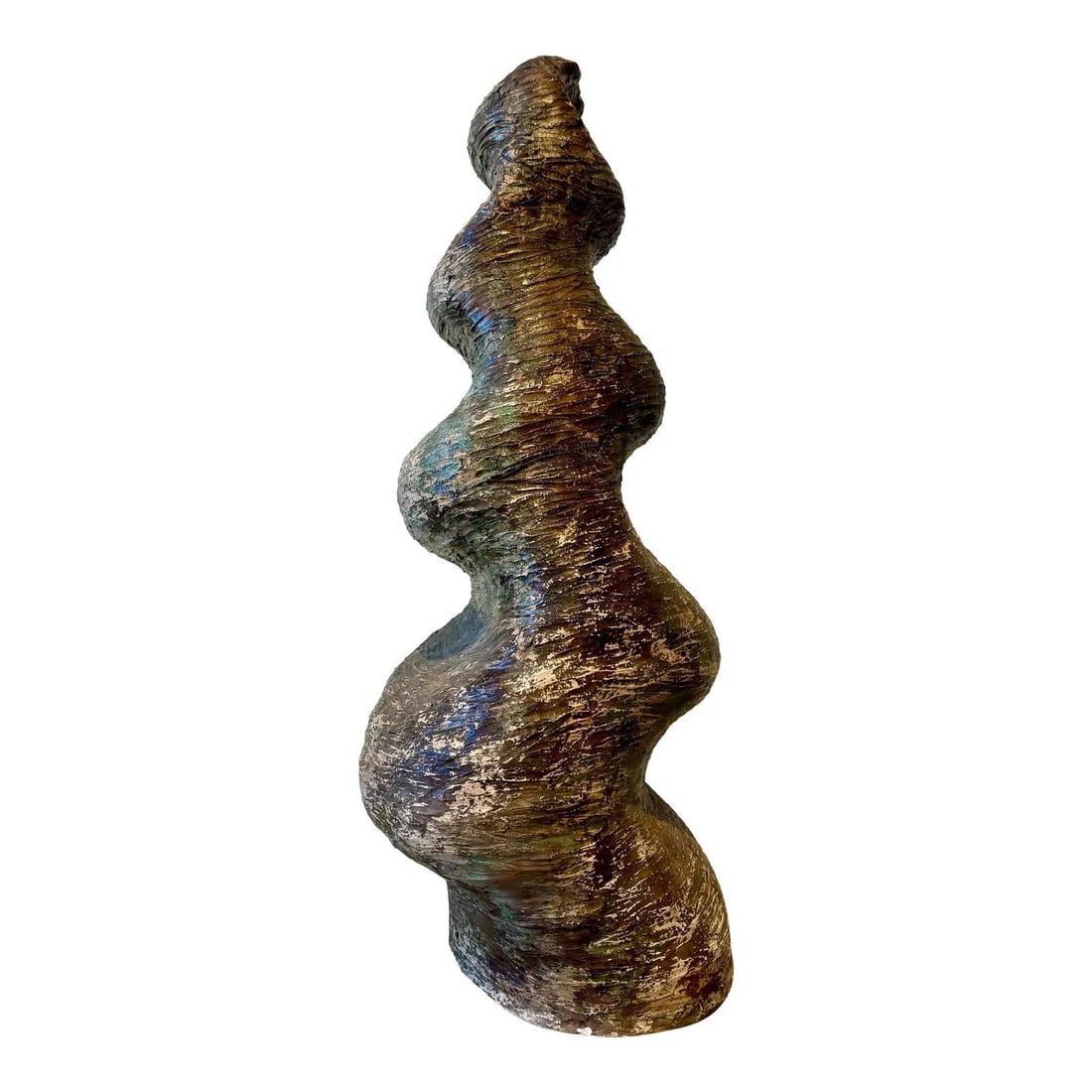 Vintage Boho Abstract Clay Sculpture 28" Tall Textured Design: Vintage Boho Abstract Clay Sculpture 28" Tall Textured Design This stunning vintage boho abstract slab pottery sculpture resembles a weathered column, shaped by centuries of natural elements. Its rich