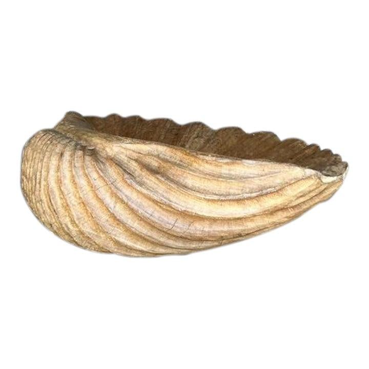 Vintage Coastal Hand Carved Gigas Clam Shell Sculpture 37x26x11.5: Vintage Coastal Hand Carved Gigas Clam Shell Sculpture 37x26x11.5 Introduce a stunning element of nature into your space with this Vintage Coastal Monumental Hand Carved Gigas Clam Shell. This large-s