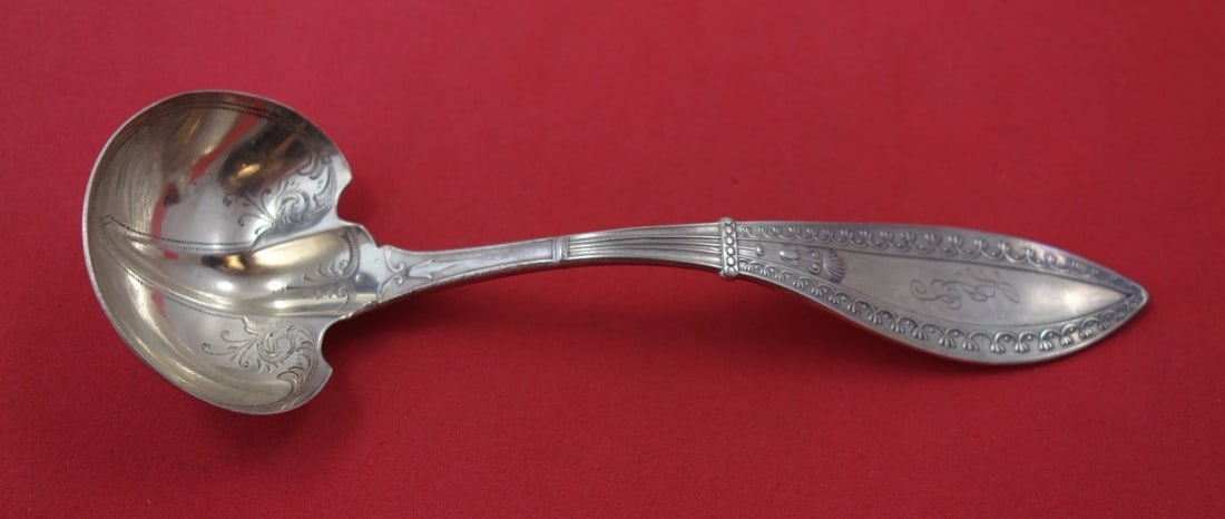 Schulz & Fischer Olympic Sterling Silver Sauce Ladle Ridged Bowl 6.25 Inch: Schulz & Fischer Olympic Sterling Silver Sauce Ladle Ridged Bowl 6.25 Inch This exquisite Olympic sauce ladle by Schulz & Fischer, crafted from sterling silver, features a bright cut design and a beau