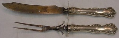 Mount Vernon Twentieth Century Sterling Silver Carving Set 2pc: Mount Vernon Twentieth Century Sterling Silver Carving Set 2pc Elevate your dining experience with this exquisite 2-piece roast carving set from the Twentieth Century collection by Mount Vernon. Craft