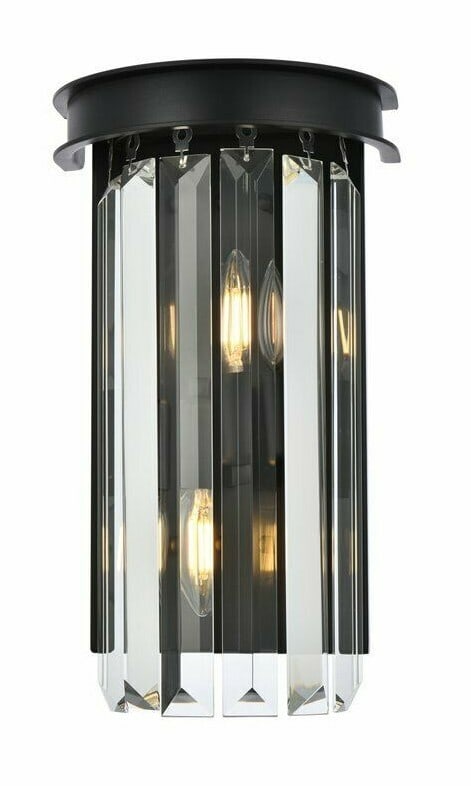 Sydney 2 Light Matte Black Wall Sconce with Royal Cut Crystal: Sydney 2 Light Matte Black Wall Sconce with Royal Cut Crystal Illuminate your space with this stunning Sydney 2 Light Wall Sconce, featuring a sophisticated matte black finish combined with elegant ro