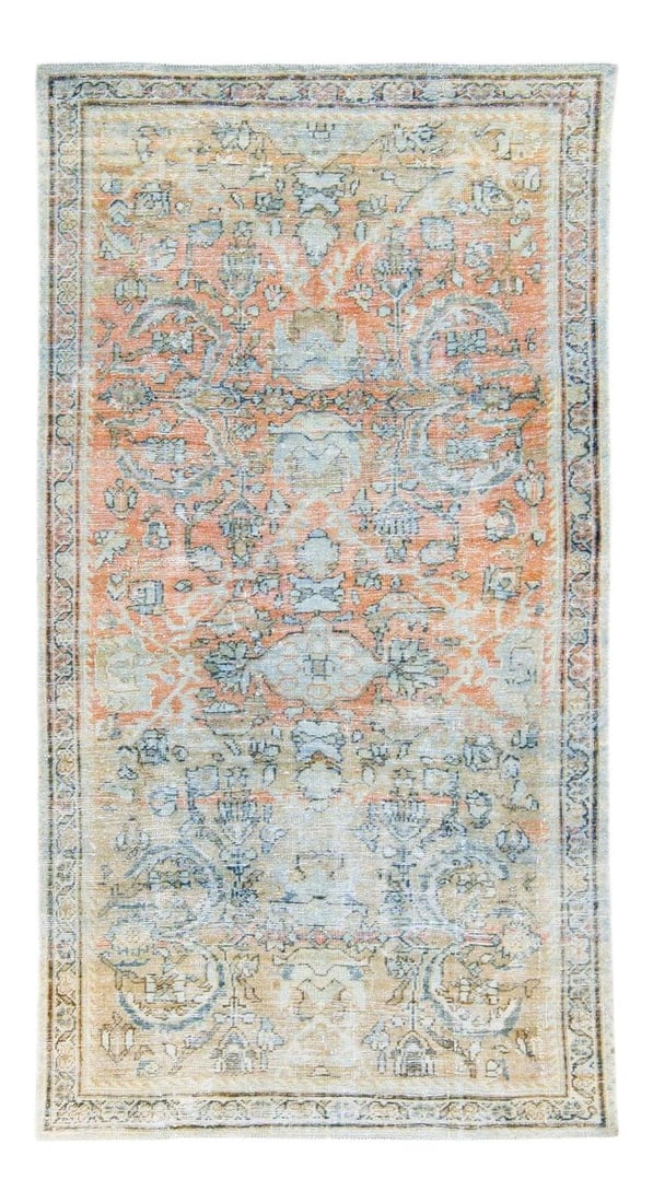 Antique Persian Mahal Floral Wool Rug Beige Orange 4'6 x 8'6: Antique Persian Mahal Floral Wool Rug Beige Orange 4'6 x 8'6 Discover the elegance of this antique Persian Mahal hand-knotted wool rug, showcasing a stunning blend of beige and orange in its field. Th