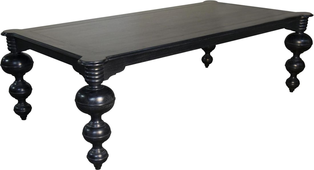 Noir Claudio Dining Table Hand-Rubbed Black 99 x 54 Inches: Noir Claudio Dining Table Hand-Rubbed Black 99 x 54 Inches Introducing the Elegant Black Claudio Dining Table, a stunning centerpiece for your dining area. This table features a hand-rubbed black fini