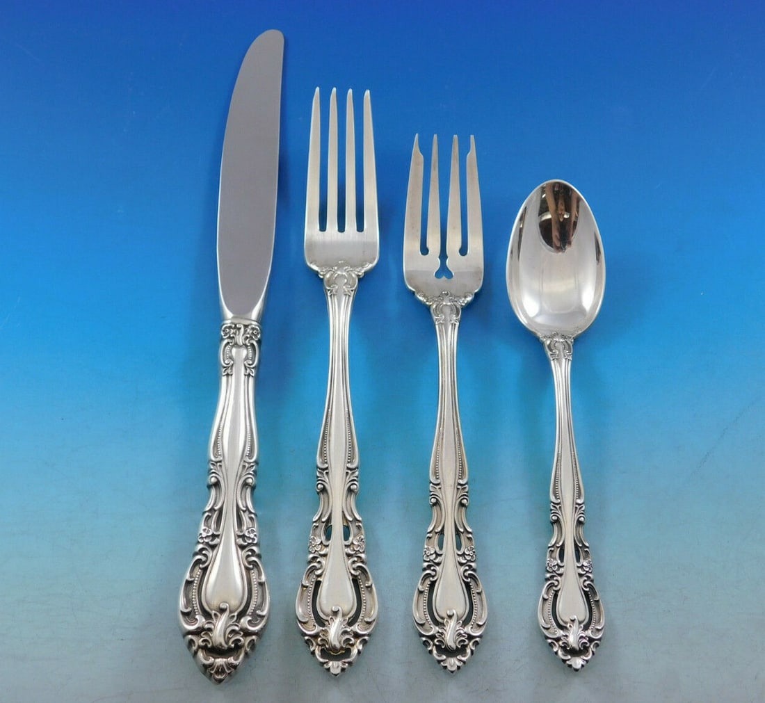 Gorham Baronial Sterling Silver Flatware Set 34 Pieces with Storage Chest: Gorham Baronial Sterling Silver Flatware Set 34 Pieces with Storage Chest Enhance your dining experience with this exquisite Baronial flatware set by Gorham, crafted from high-quality sterling silver.