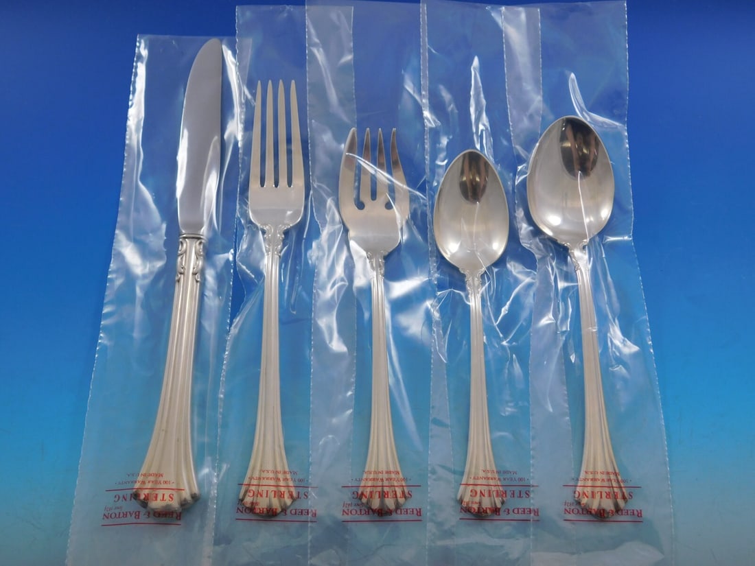 Reed & Barton Eighteenth Century Sterling Silver Flatware Set 65 Pieces Service for 12: Reed & Barton Eighteenth Century Sterling Silver Flatware Set 65 Pieces Service for 12 This exquisite Eighteenth Century flatware set by Reed & Barton is crafted from sterling silver and designed to s