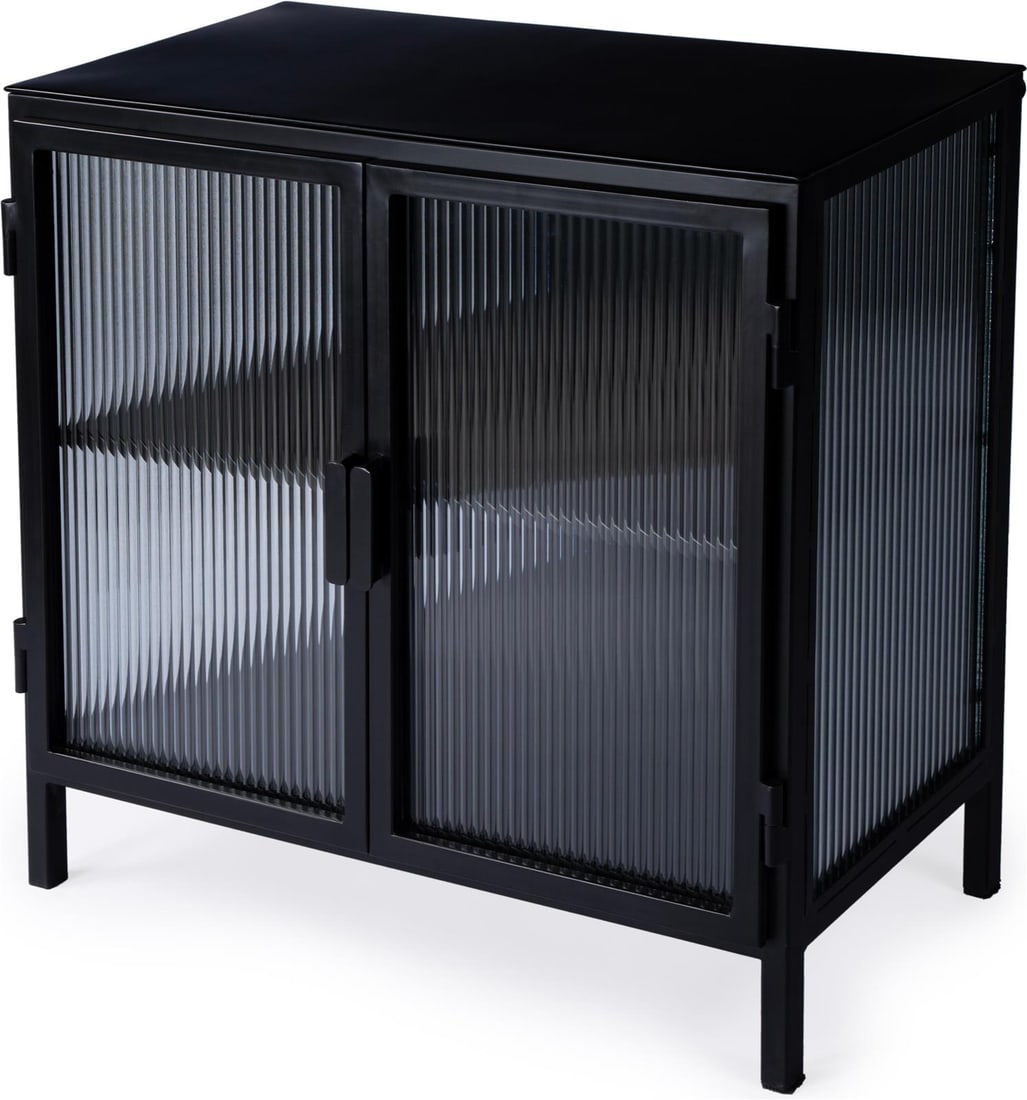 Butler Hoxton Black Metal Accent Cabinet 30H 31W 14D: Butler Hoxton Black Metal Accent Cabinet 30H 31W 14D Elevate your space with the Sleek Hoxton Black Metal Accent Cabinet. This stylish cabinet showcases a contemporary design featuring a black metal f