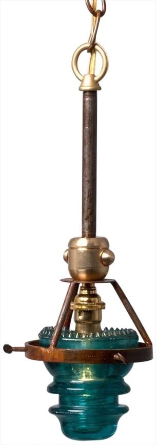 Handmade Brass Glass Insulator Chandelier Bottle Green Copper (1 of 1)