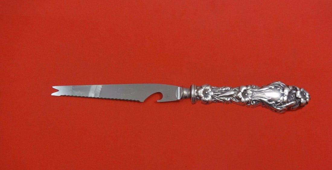 Whiting Lily Sterling Silver Bar Knife Custom 9 1/8 Inch: Whiting Lily Sterling Silver Bar Knife Custom 9 1/8 Inch This exquisite bar knife features the elegant "Lily" pattern by Whiting, crafted from high-quality sterling silver with a hollow handle and a d