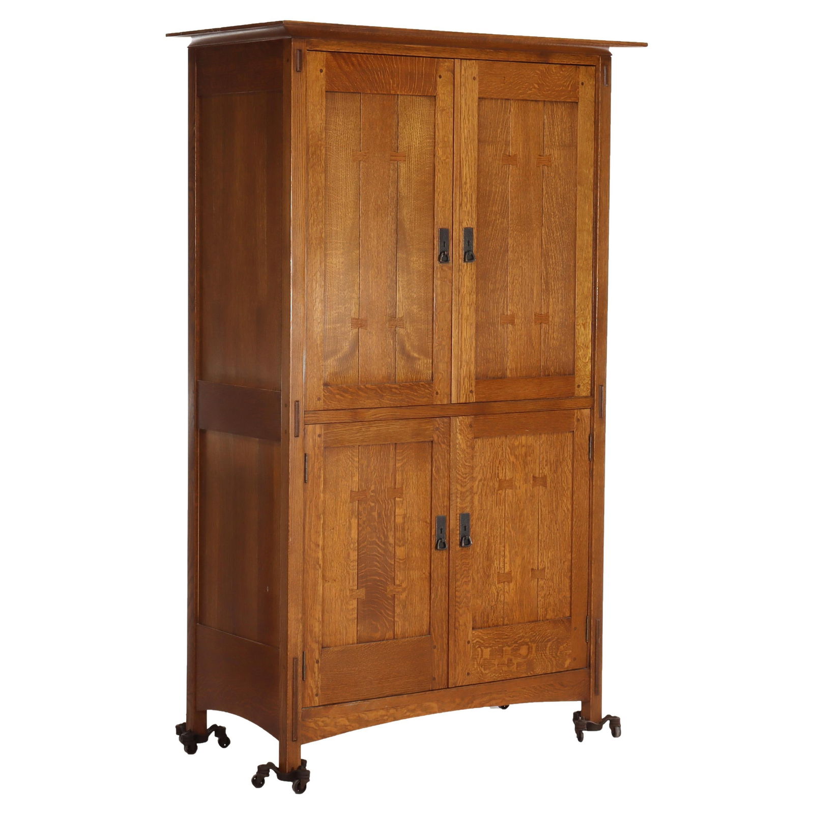 Stickley Arts & Crafts Oak Entertainment Cabinet with Hammered Copper Hardware (1 of 15)