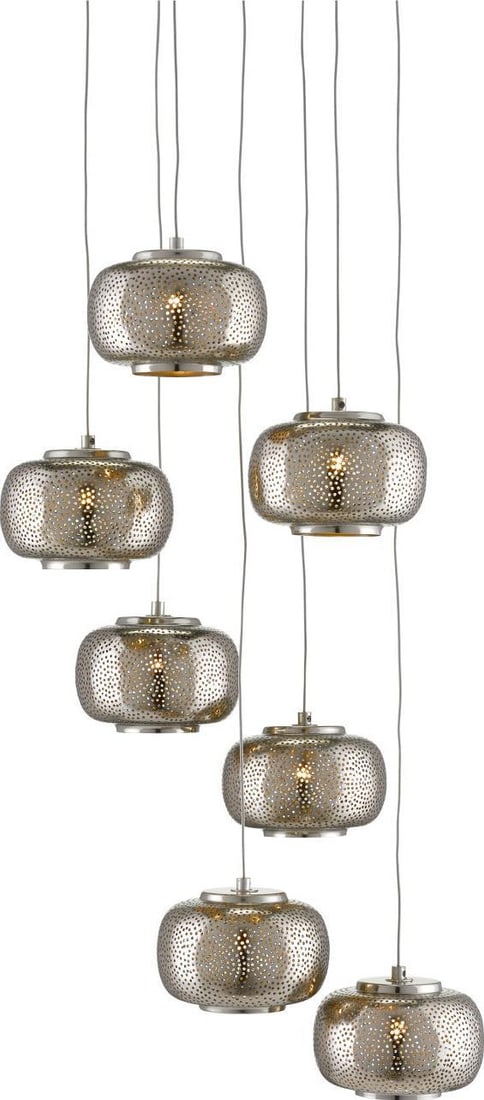 Currey Industrial Chic 7-Light Pepper Pendant Clear Silver Finish: Currey Industrial Chic 7-Light Pepper Pendant Clear Silver Finish Illuminate your space with the Industrial Chic Pepper Pendant, a stunning multi-drop pendant light that combines functionality with st