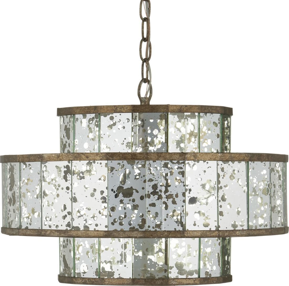 Currey Fantine Raj Mirror Bowl Chandelier 13H 18W 18D: Currey Fantine Raj Mirror Bowl Chandelier 13H 18W 18D Illuminate your space with the Elegant Vintage Style Raj Mirror Chandelier. This stunning bowl chandelier features a round shape, crafted from gla