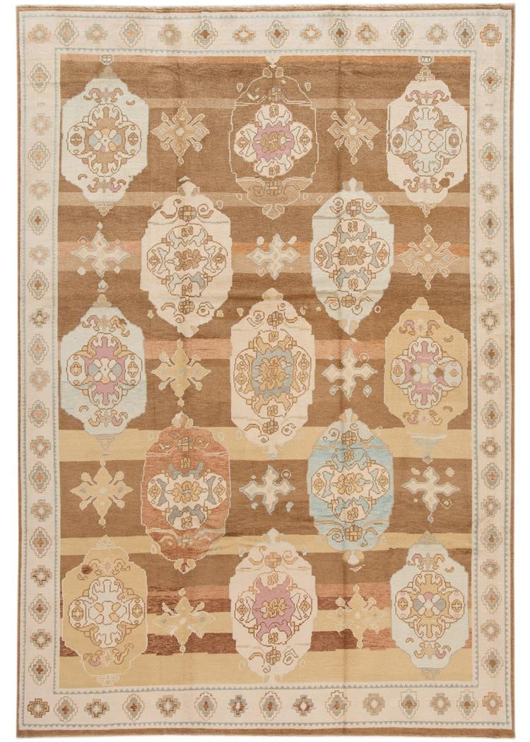 Contemporary Turkish Kars Wool Rug 10'4 x 15'6 Multi Medallion Design: Contemporary Turkish Kars Wool Rug 10'4 x 15'6 Multi Medallion Design Enhance your living space with this stunning 21st Century Modern Kars Wool Rug. This exquisite Turkish rug features a hand-knotted
