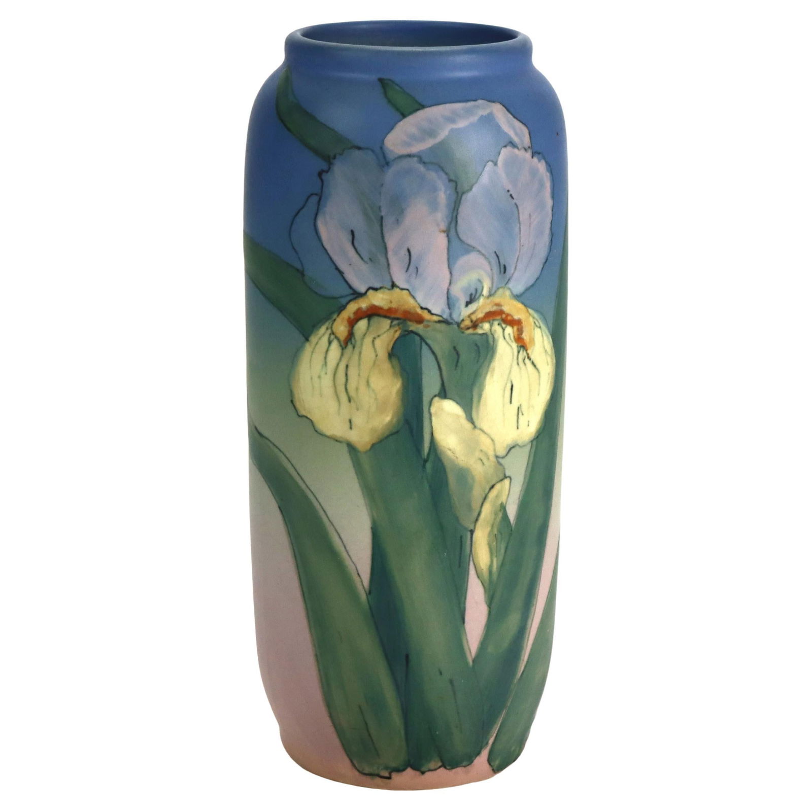 Signed Weller Pottery Vase Featuring Iris Motif Circa 1920 (1 of 7)