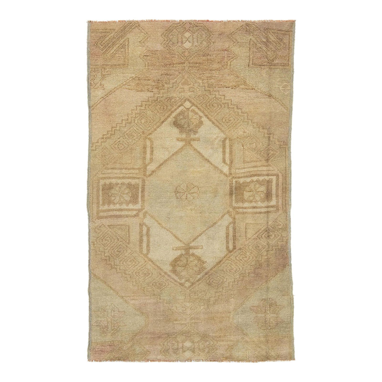 Vintage 1940s Tan Turkish Anatolian Wool Scatter Rug Geometric Design: Vintage 1940s Tan Turkish Anatolian Wool Scatter Rug Geometric Design Experience the charm of Anatolian craftsmanship with this vintage scatter rug, created in the 1940s. Handcrafted from high-quality
