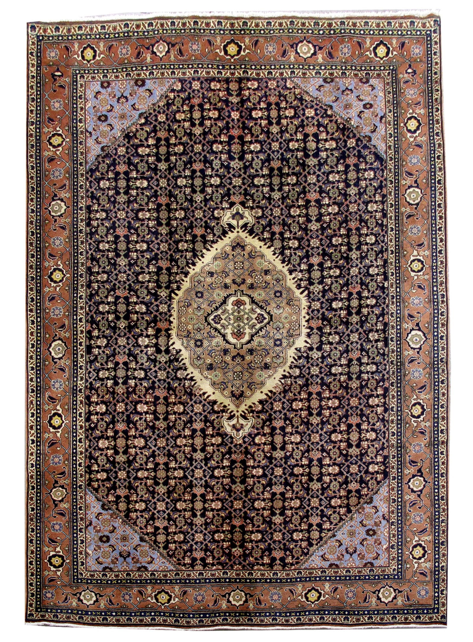 Handcrafted Persian Ardebil Rug 6' 8" x 9' 9" Silk-like Pile: Handcrafted Persian Ardebil Rug 6' 8" x 9' 9" Silk-like Pile Free continental US Shipping Enhance your living space with this exquisite 6.8 x 9.9 Navy Blue Persian Ardebil Rug, handcrafted by skilled