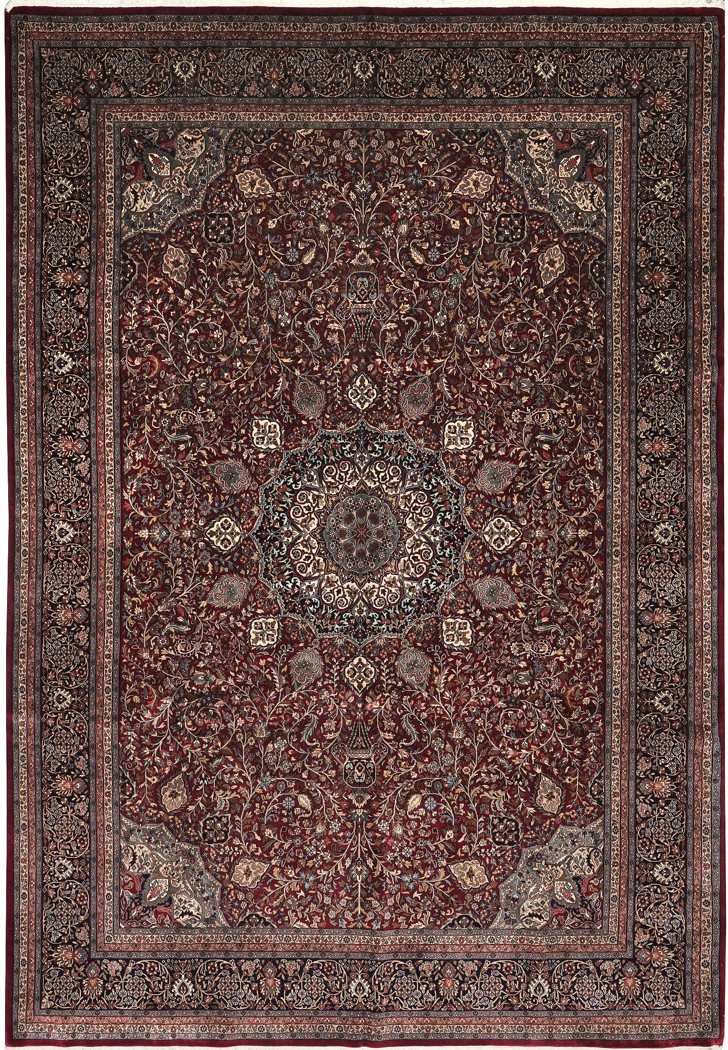 Handmade 10 x 14 ft Burgundy Rug by Sheikh Safi: Handmade 10 x 14 ft Burgundy Rug by Sheikh Safi Free continental US Shipping Enhance your living space with this exquisite 10 x 14 Fine Quality Handmade Rug featuring a striking burgundy design inspir