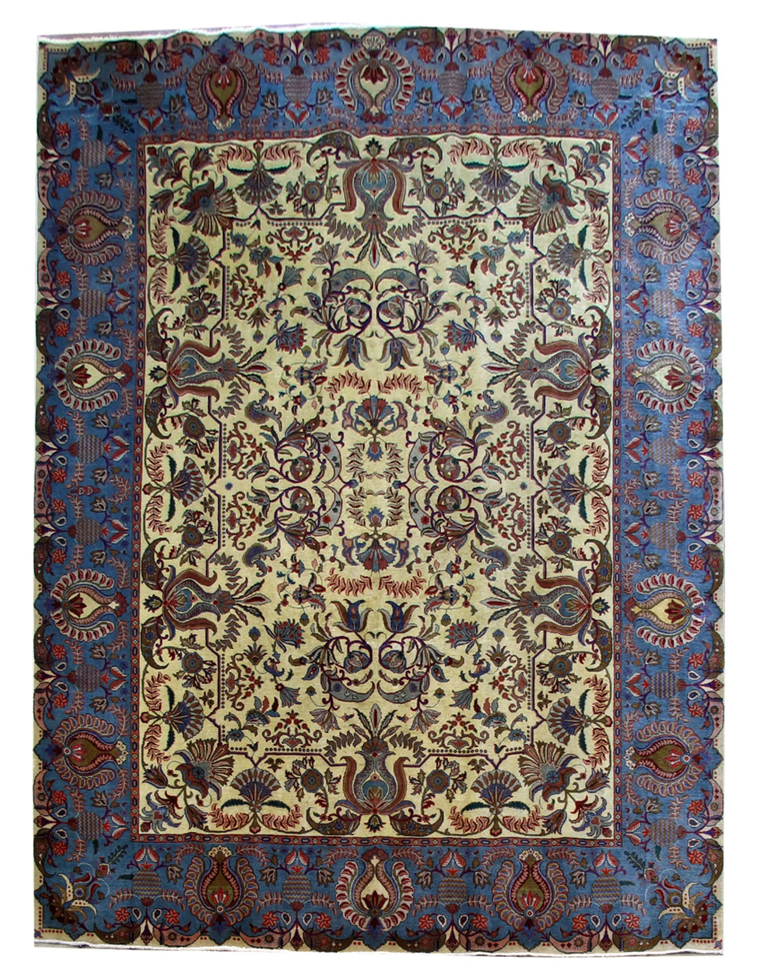 Handmade Ivory Persian Tabriz Rug 9'10 x 13'4 Floral Motifs: Handmade Ivory Persian Tabriz Rug 9'10 x 13'4 Floral Motifs Free continental US Shipping Elevate your home with this exquisite 9' 10" x 13' 4" Ivory Persian Tabriz Rug, handcrafted by skilled artisans