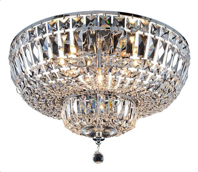 Vienna 8-Light Flush Mount Chandelier with Asfour Crystals Chrome Finish: Vienna 8-Light Flush Mount Chandelier with Asfour Crystals Chrome Finish Illuminate your space with this stunning 8-Light Flush Mount Chandelier from the Vienna Collection. Designed to enhance any roo