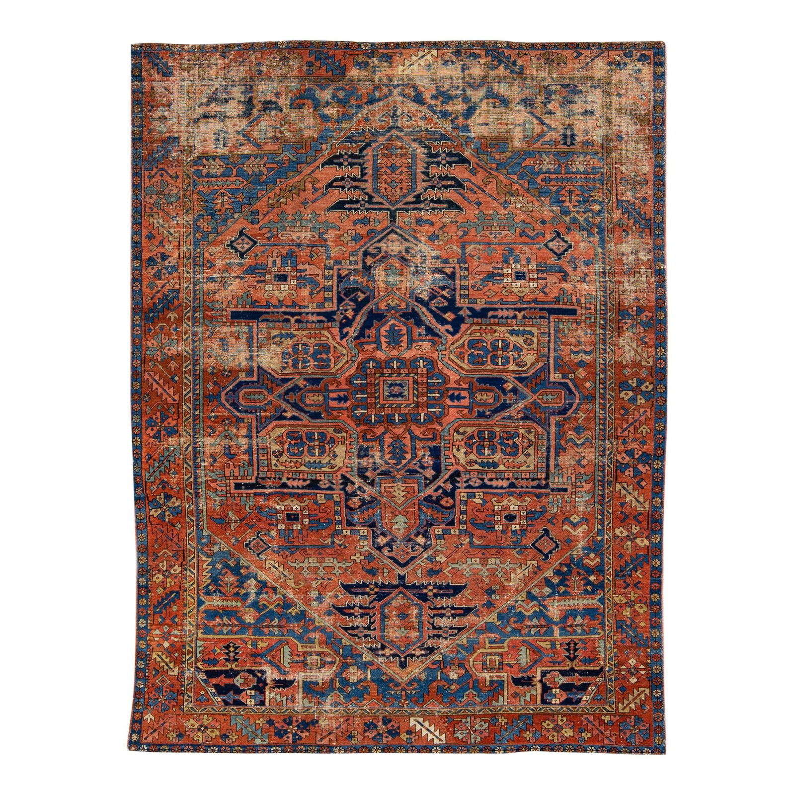 Antique Heriz Persian Hand-Knotted Wool Rug 9' x 12'7" Medallion Motif: Antique Heriz Persian Hand-Knotted Wool Rug 9' x 12'7" Medallion Motif Discover the elegance of this antique Heriz Persian rug, meticulously hand-knotted from high-quality wool. Featuring a stunning r