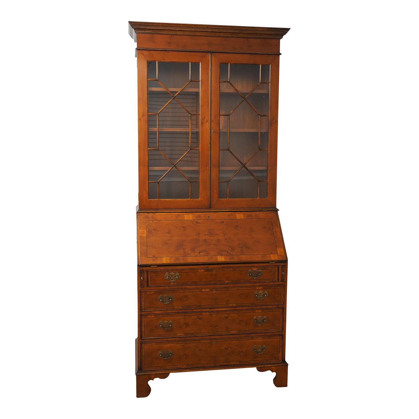 Yorkshire House Yew Wood Secretary Desk with Leather Surface: Yorkshire House Yew Wood Secretary Desk with Leather Surface This Yorkshire House English Yew Wood Secretary Desk is a stunning piece that combines functionality with elegance. Crafted with a two-piec
