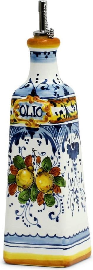Limoncini Deruta Style Handmade Ceramic Olive Oil Dispenser: Limoncini Deruta Style Handmade Ceramic Olive Oil Dispenser Introducing the Limoncini Tuscan Olive Oil Bottle, a beautifully crafted serving piece that combines functionality with artistic charm. This