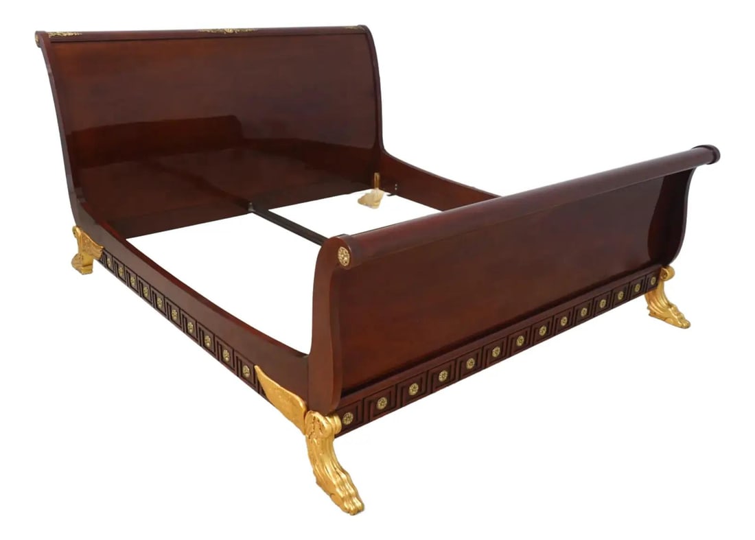 Kindel King Size Irish Georgian Clawfoot Sleigh Bed American Regency Design: Kindel King Size Irish Georgian Clawfoot Sleigh Bed American Regency Design This impressive King Size Empire Irish Georgian Clawfoot Sleigh Bed showcases exquisite craftsmanship and elegant design, pe