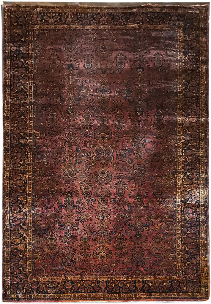 12' x 20' Antique Persian Sarouk Area Rug Hand-Knotted Fine Wool: 12' x 20' Antique Persian Sarouk Area Rug Hand-Knotted Fine Wool Free continental US Shipping Experience the timeless elegance of this Antique Quality Persian Sarouk Rug, affectionately referred to as