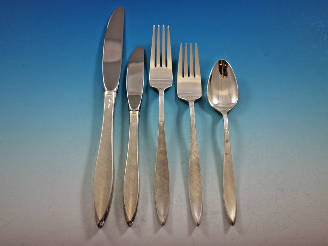 Gossamer Gorham Sterling Silver Flatware Set for 8 46 Pieces Mid-Century Modern: Gossamer Gorham Sterling Silver Flatware Set for 8 46 Pieces Mid-Century Modern Enhance your dining experience with the Gossamer by Gorham Sterling Silver Flatware Set, designed to serve 8 guests in s