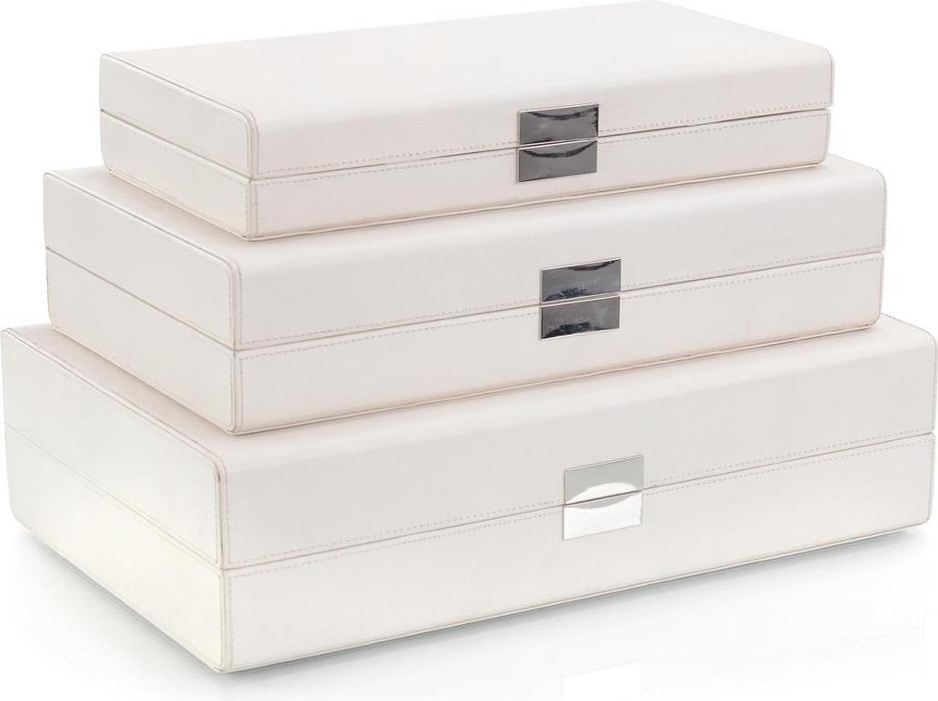 John-Richard Alexa Contemporary Brass Nickel-Plated Box Set of 3: John-Richard Alexa Contemporary Brass Nickel-Plated Box Set of 3 Enhance your modern home decor with this stylish set of three boxes. Each box features a sleek contemporary design and is made from hig