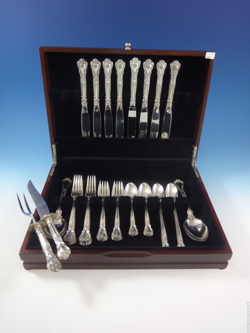 Gorham Chantilly Sterling Silver 44-Piece Dinner Flatware Set for 8 with Storage Chest: Gorham Chantilly Sterling Silver 44-Piece Dinner Flatware Set for 8 with Storage Chest Elevate your dining experience with the Chantilly by Gorham Sterling Silver Dinner Flatware Set. This exquisite 4