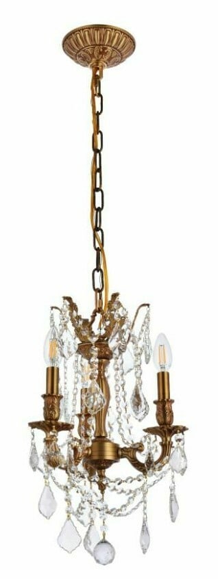Rosalia 3-Light French Gold Pendant Chandelier with Royal Cut Crystals: Rosalia 3-Light French Gold Pendant Chandelier with Royal Cut Crystals Illuminate your space with the exquisite Rosalia 3-Light French Gold Pendant Chandelier. Featuring a stunning design crafted from