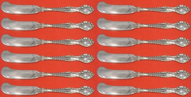 Gorham English Gadroon Sterling Silver Butter Spreader Set 12pcs 5 3/4in: Gorham English Gadroon Sterling Silver Butter Spreader Set 12pcs 5 3/4in This exquisite 12-piece set of butter spreaders features the elegant English Gadroon pattern by Gorham. Each spreader is crafte