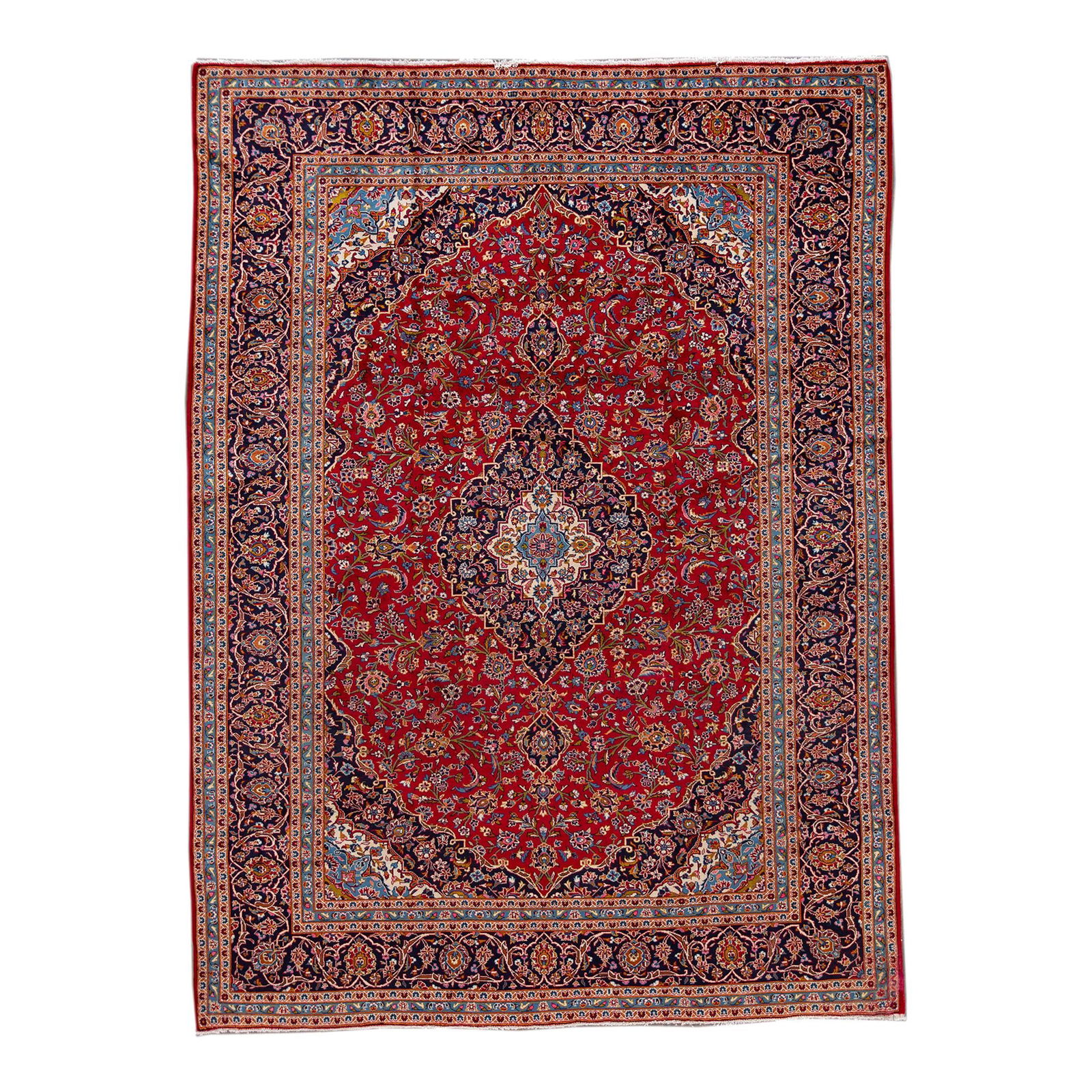 Vintage Persian Kashan Hand-Knotted Red Floral Wool Rug 9'8 x 13'1 (1 of 10)