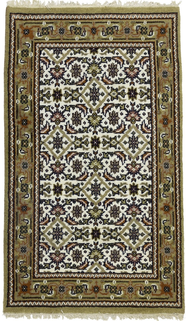 Hand-Knotted Wool Indo-Bidjar Rug Floral Tribal Pattern 3'1 x 5'3 Area Carpet: Hand-Knotted Wool Indo-Bidjar Rug Floral Tribal Pattern 3'1 x 5'3 Area Carpet This handmade Indo-Bidjar area rug features a floral tribal design with cream, brown, gold, orange, rusty pink, beige, and