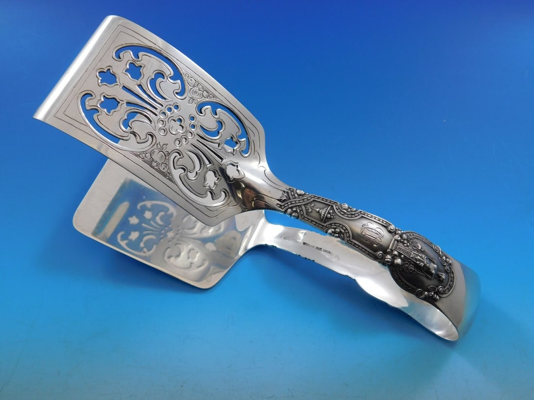 Tiffany & Co Renaissance Sterling Silver Serving Tongs Monogrammed Fancy Pierced 7.5": Tiffany & Co Renaissance Sterling Silver Serving Tongs Monogrammed Fancy Pierced 7.5" Enhance your dining experience with these exquisite Renaissance asparagus serving tongs by Tiffany & Co. Crafted f