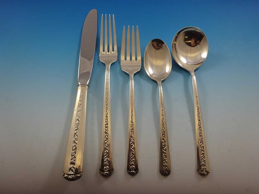 Towle Rambler Rose Sterling Silver Flatware Service for 12 - 60 Pieces with Storage Chest: Towle Rambler Rose Sterling Silver Flatware Service for 12 - 60 Pieces with Storage Chest Enhance your dining experience with this exquisite Rambler Rose flatware set by Towle, crafted from high-quali