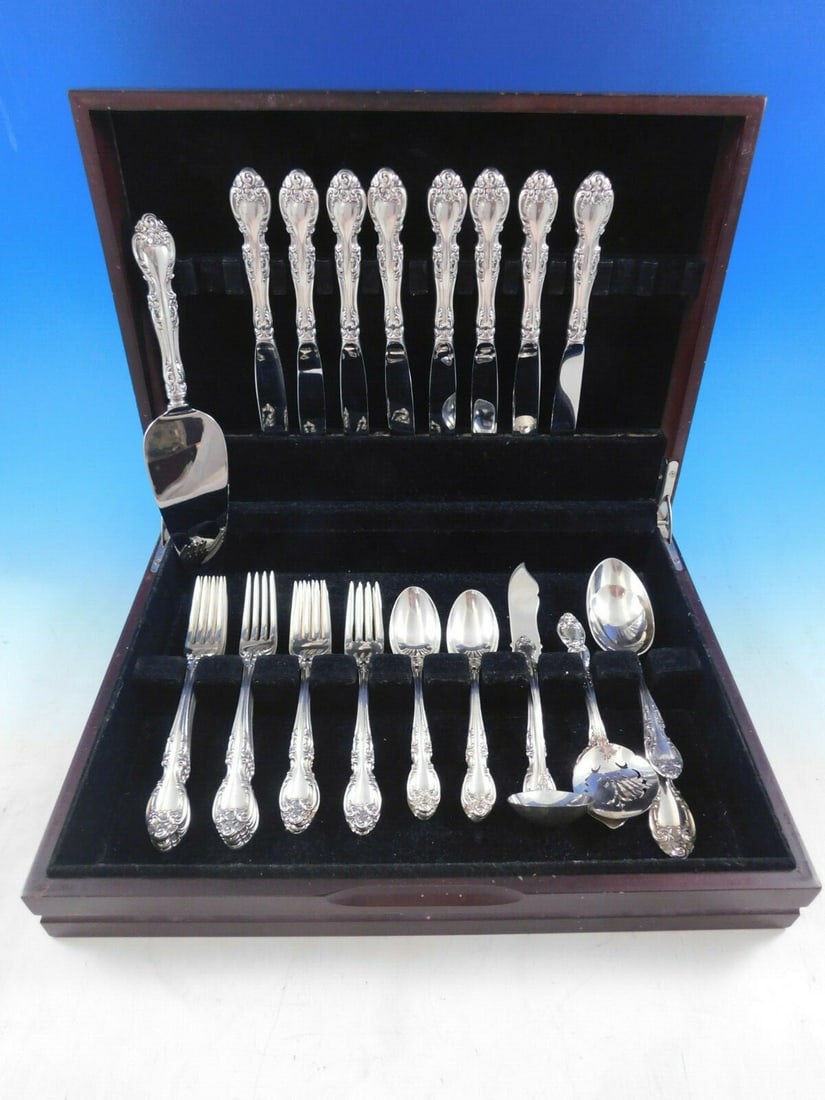 Gorham Melrose Sterling Silver Flatware Set for 8 39 Pieces with Storage Chest: Gorham Melrose Sterling Silver Flatware Set for 8 39 Pieces with Storage Chest This Melrose flatware set by Gorham is made of sterling silver and is designed for service of 8, comprising 39 pieces in