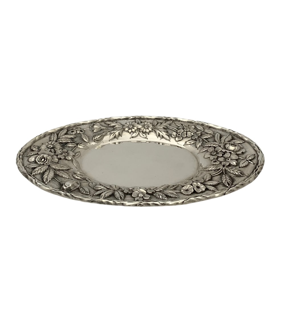 Antique S. Kirk & Sons Sterling Silver Repousse Floral Oval Tray 8.25" x 5.25" (1 of 3)