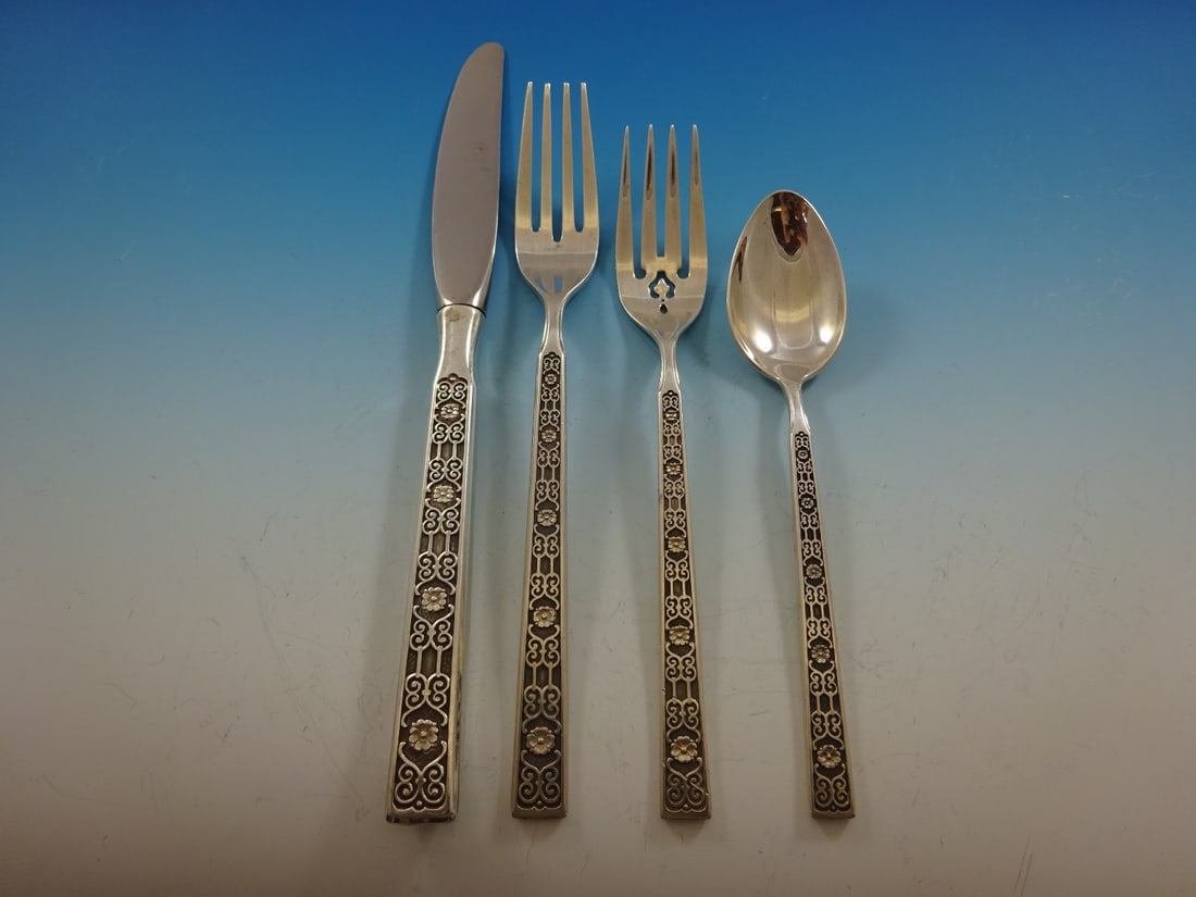 Gorham Spanish Tracery Sterling Silver Flatware Set for 8 34 Pieces with Storage Chest: Gorham Spanish Tracery Sterling Silver Flatware Set for 8 34 Pieces with Storage Chest Enhance your dining experience with this exquisite Spanish Tracery flatware set by Gorham. Crafted from high-qual